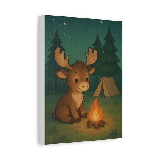 Cute Camping Moose Canvas Print — Kids Woodland Nursery Wall Art