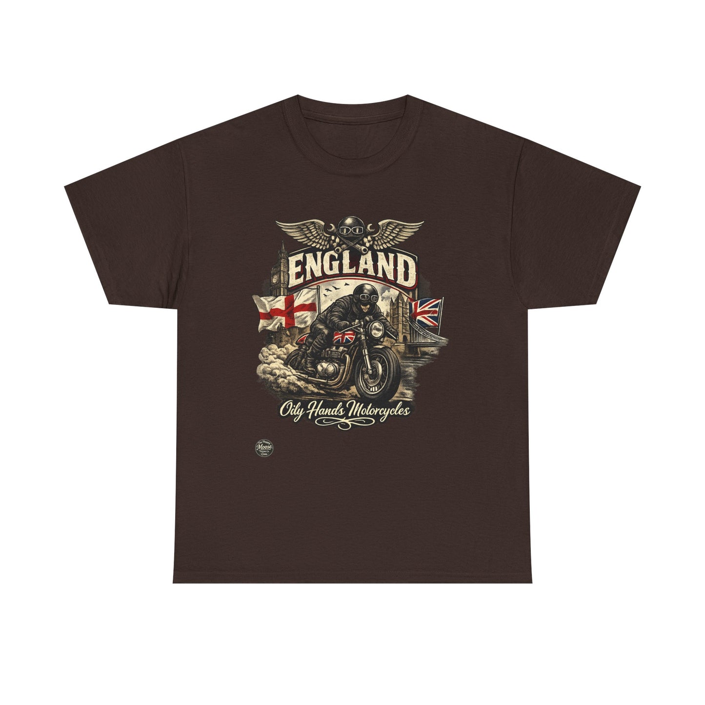 Oily Hands England Motorcycle Tee — Old Hands Biker Vintage Flag Graphic T-Shirt #009 E