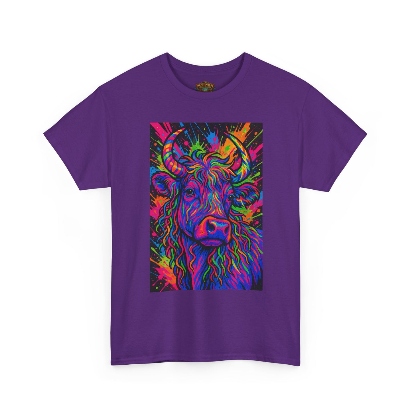 Psycadelic Highland Cow T-Shirt | Retro Rainbow Cow Art 1