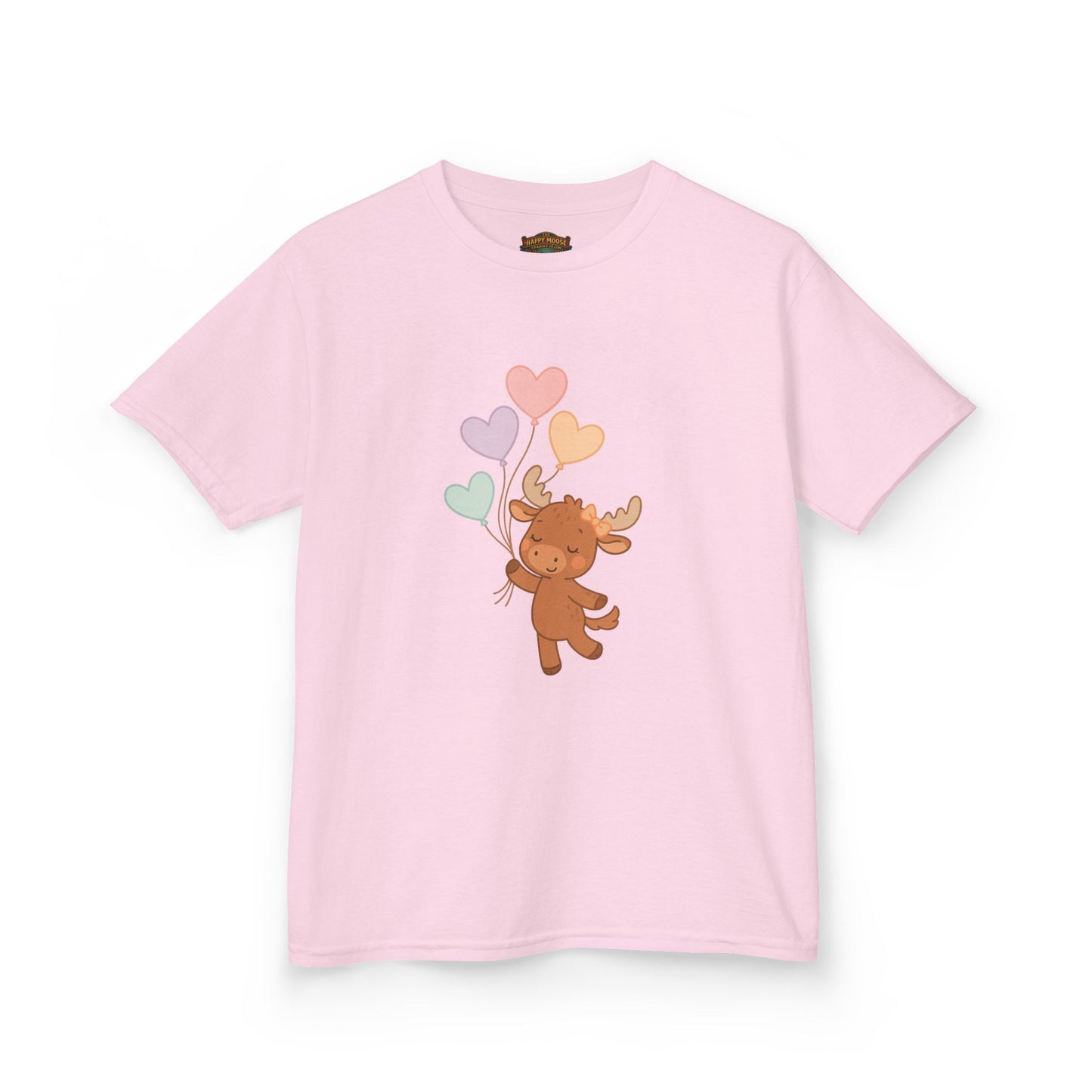 Kids Tee — Cute Moose Holding Heart Balloons | Toddler Gift