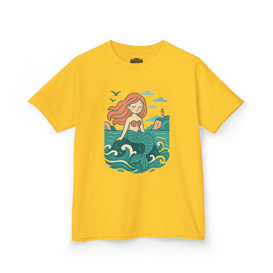 Kids Mermaid Graphic Tee — Cute Redhead Mermaid Ocean Illustration