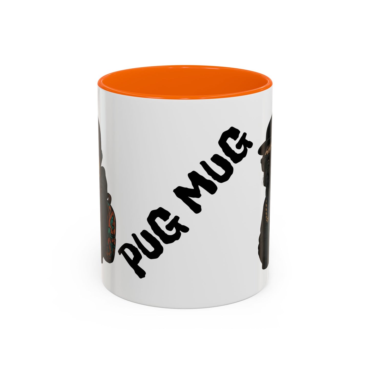 Pug Mug — Red Accent Coffee Mug with Hipster Pug Illustration (11/15oz)