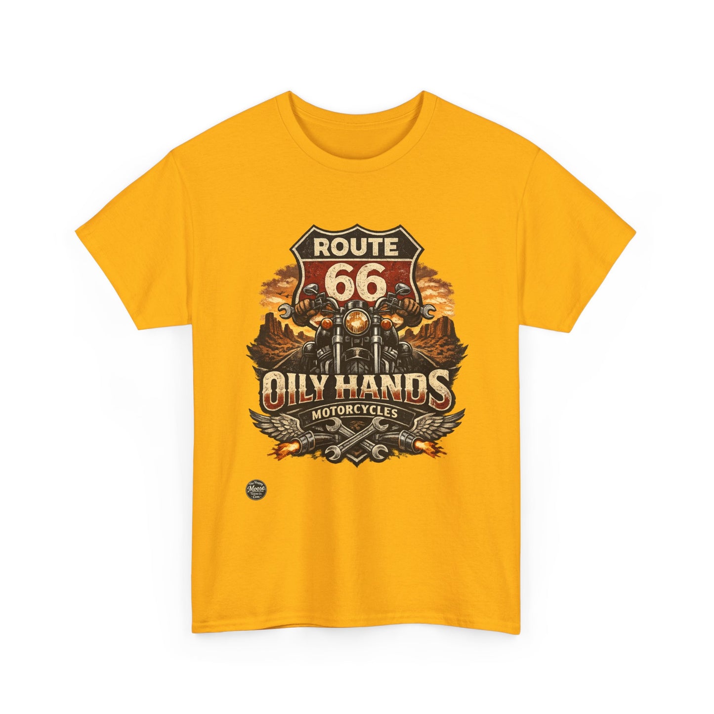 Route 66 'Oily Hands' Vintage Motorcycle T-Shirt #RS001