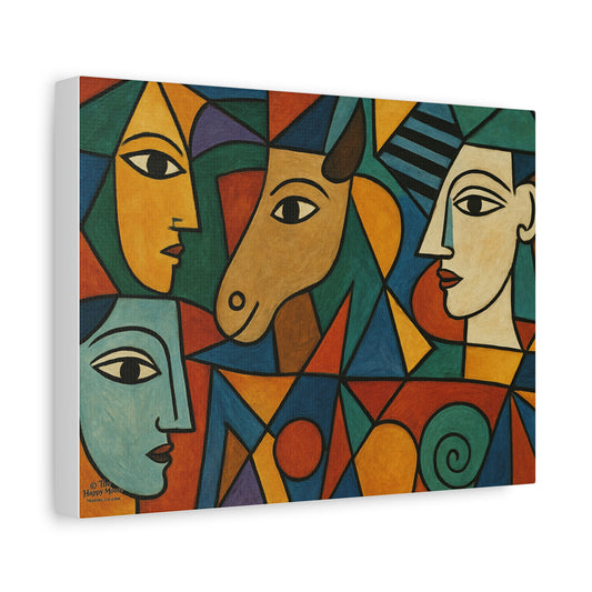 Abstract Cubist Faces Canvas Print — Colorful Stretched Wall Art