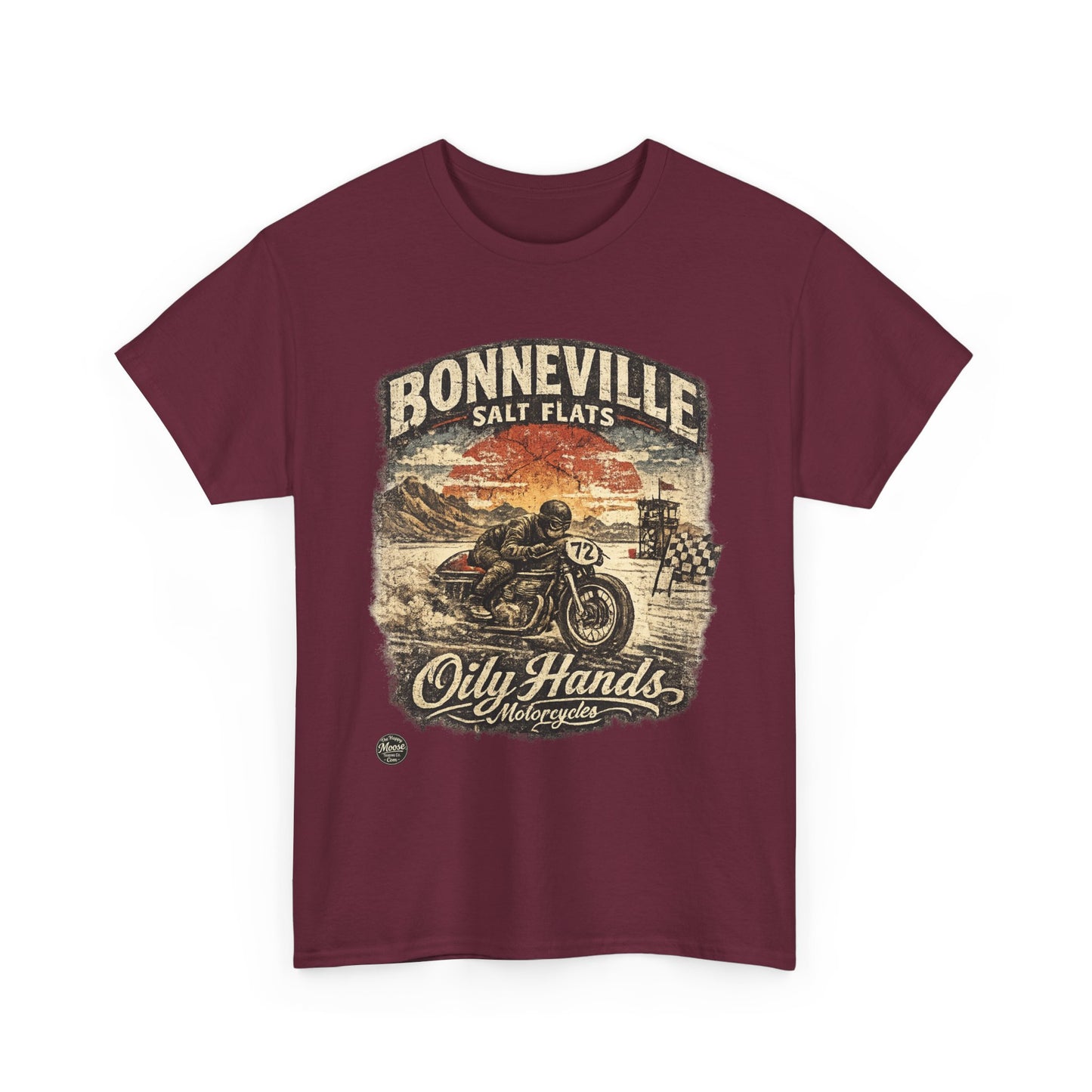 Oily Hands Bonneville Salt Flats Motorcycle Tee — Vintage Racing T-Shirt #006 E