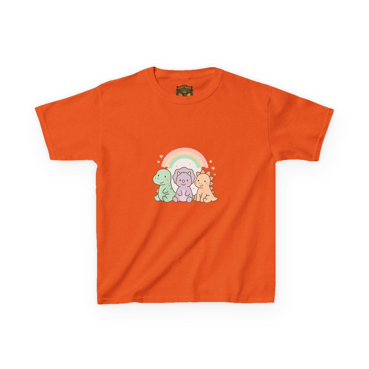 Kids T-Shirt — Cute Pastel Dino Trio with Rainbow