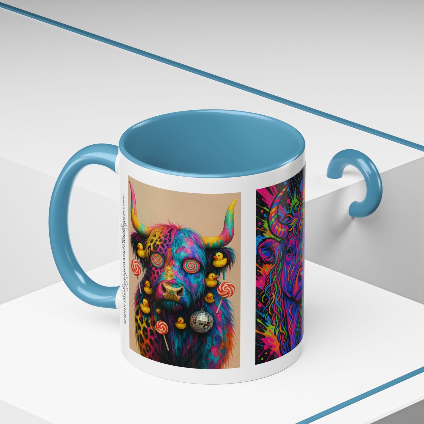 Psychedelic Highland Cow Accent Coffee Mug — Colorful Neon Farm Animal Art (11/15 oz)