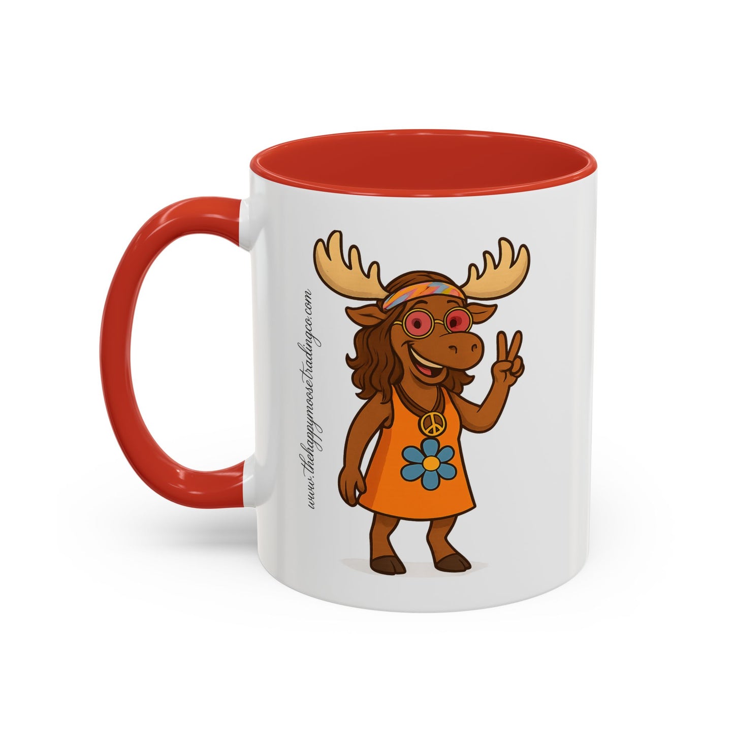Hippie Moose Coffee Mug — Peace Sign Retro Moose Accent Mug (11/15oz)
