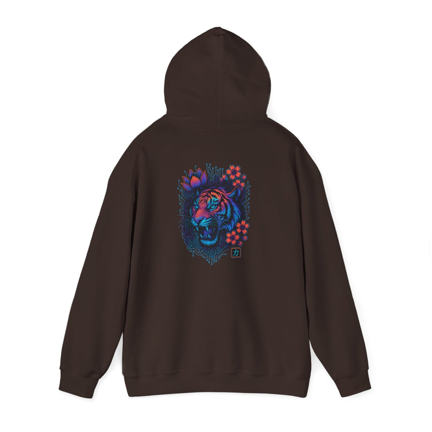 Tiger Rose Hoodie — Neon Floral Tiger Back Graphic Hoodie