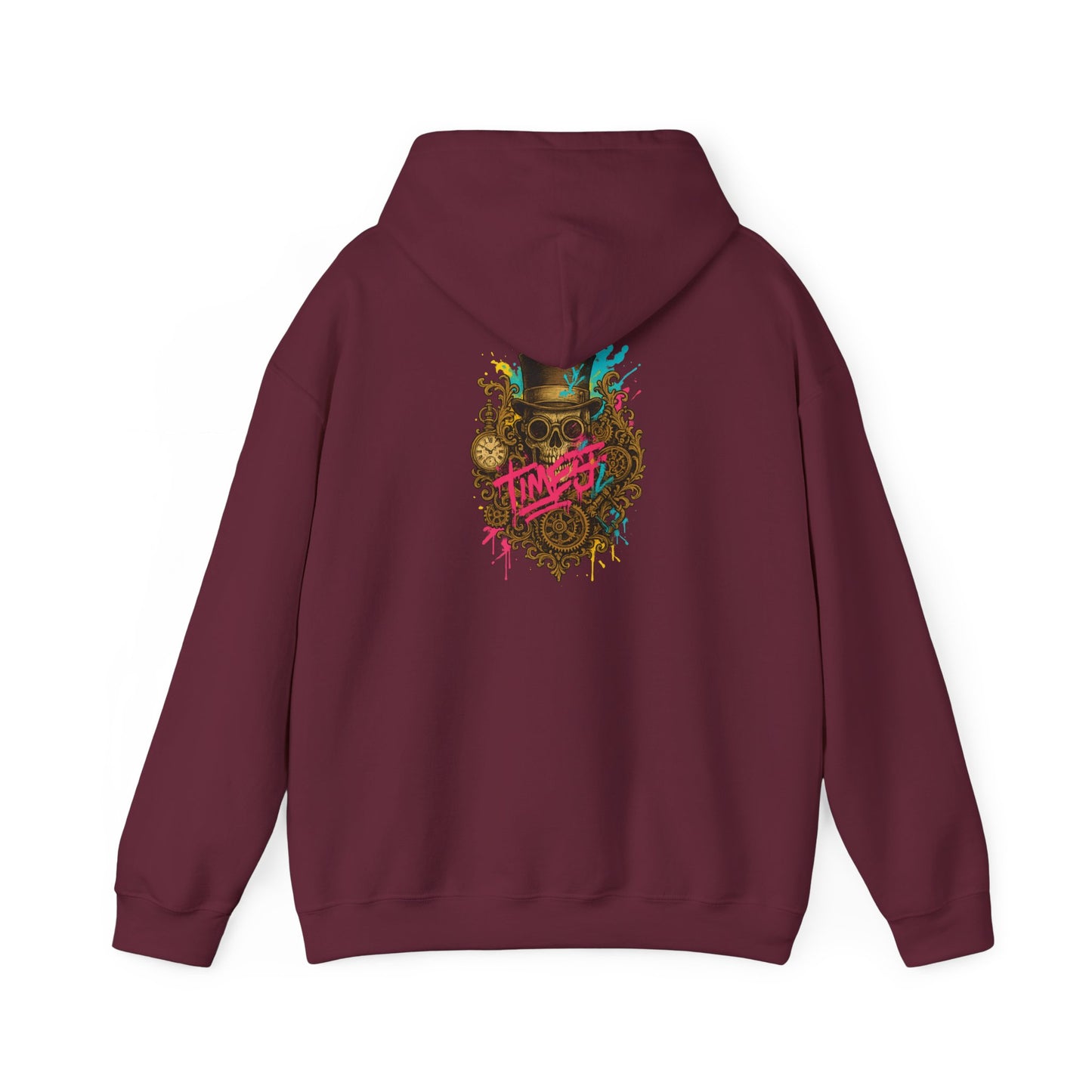Steampunk Heart Graphic Hoodie — Vintage Gears & Neon Script Back Print