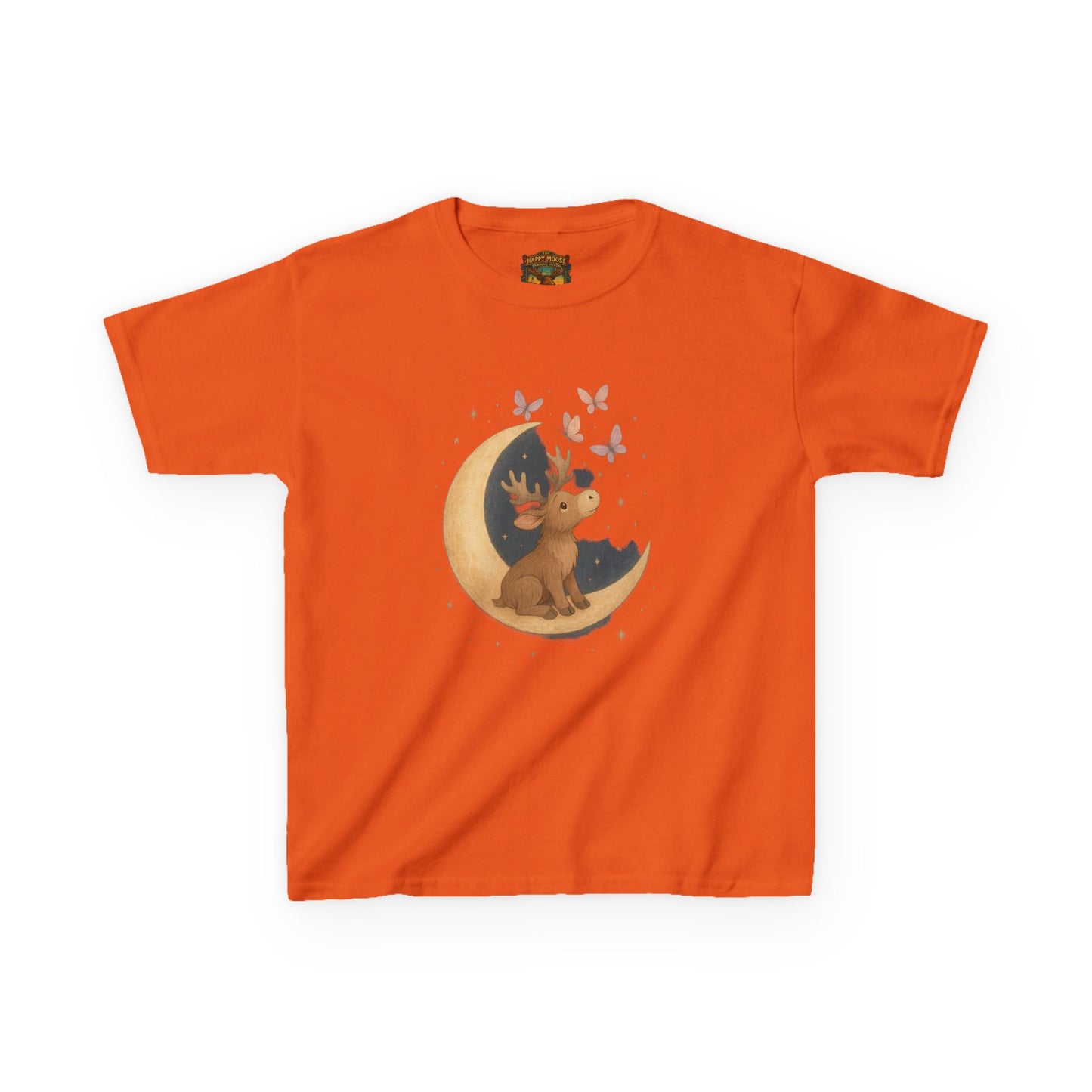 Kids Tee — Cute Puppy on Moon with Butterflies Graphic