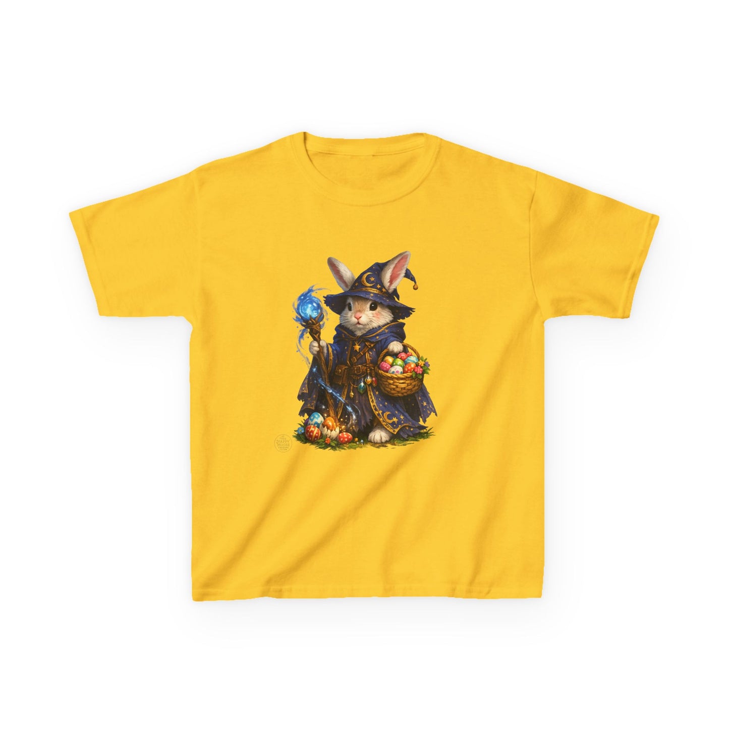 Kids Wizard Bunny T-Shirt — Cute Magic Rabbit with Staff & Basket of Treats