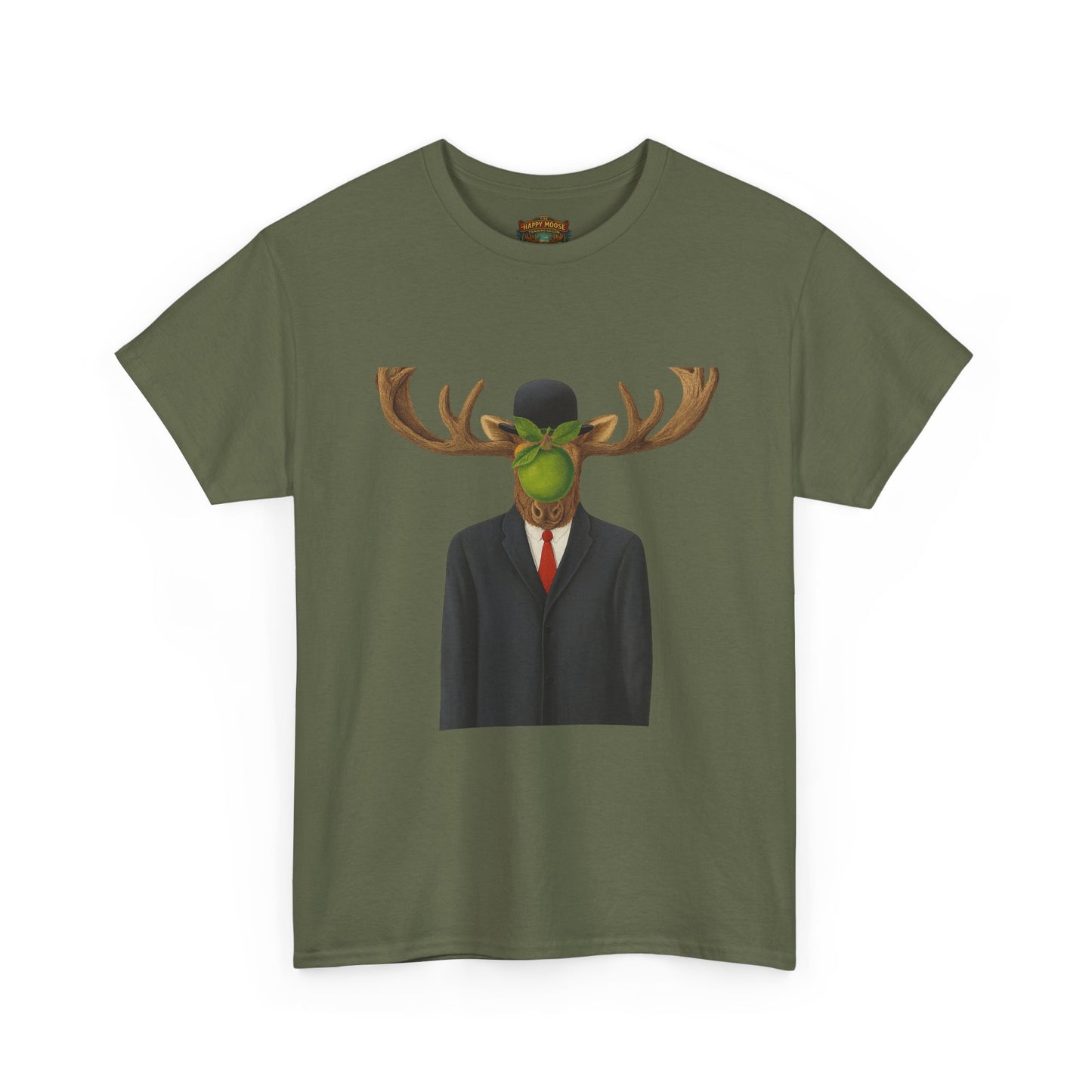 Surreal Moose Head Suit T‑Shirt — 'Man with Antlers' Artistic Graphic Tee