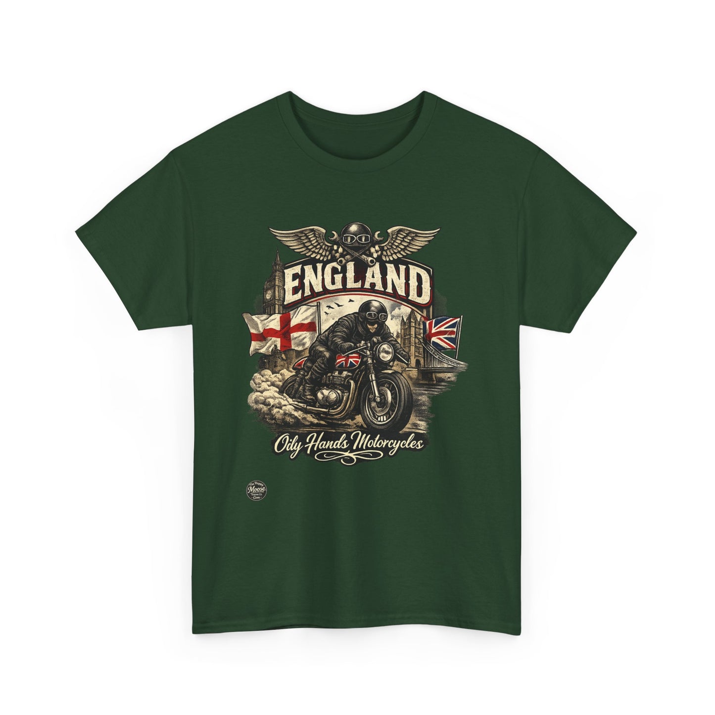 Oily Hands England Motorcycle Tee — Old Hands Biker Vintage Flag Graphic T-Shirt #009 E