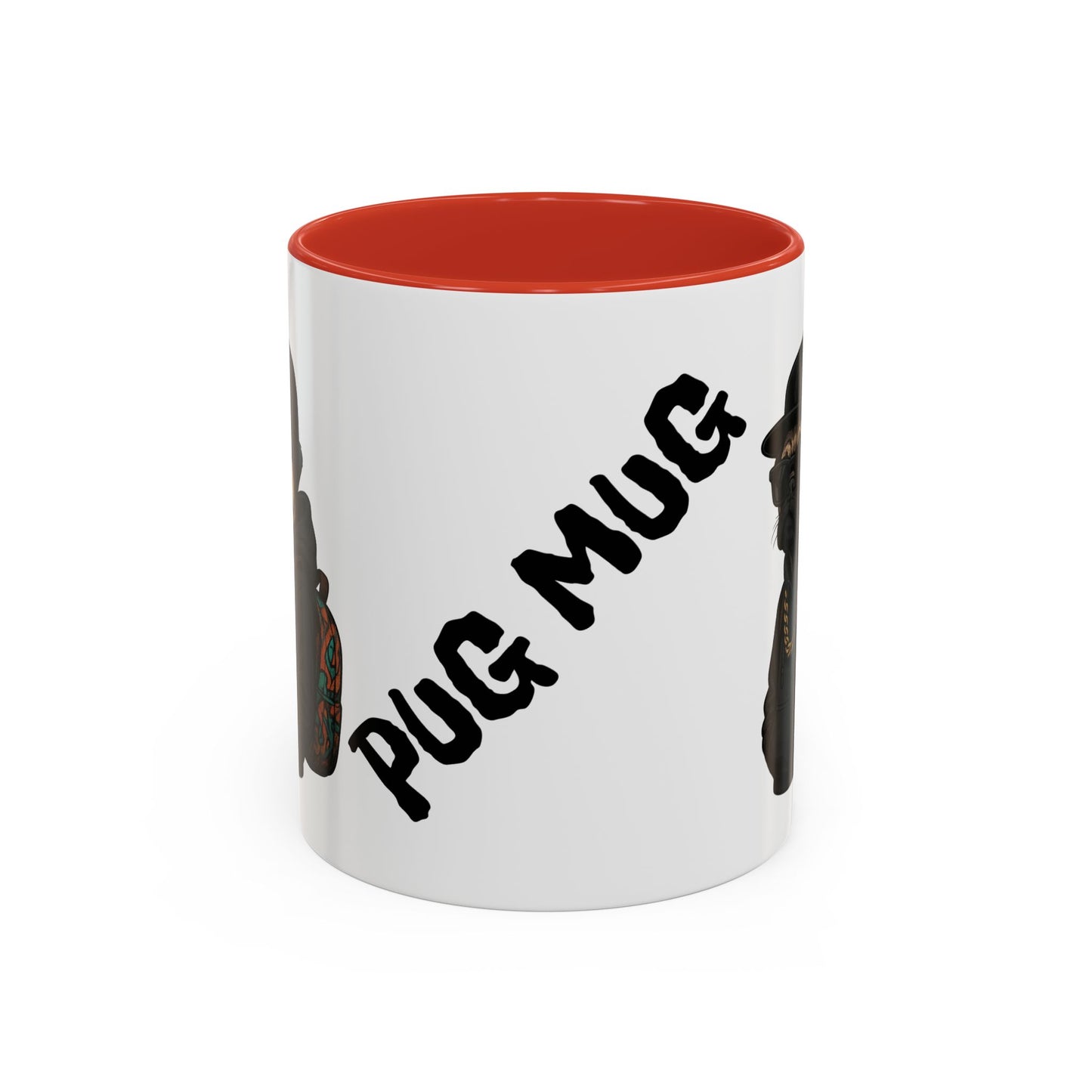 Pug Mug — Red Accent Coffee Mug with Hipster Pug Illustration (11/15oz)