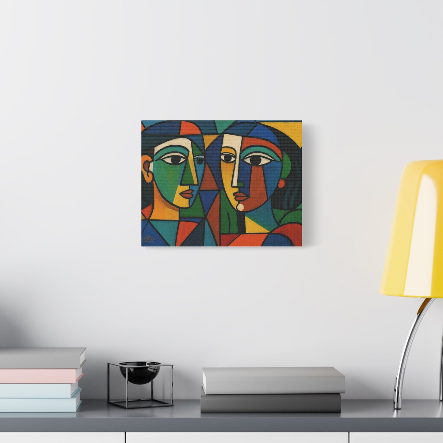 Abstract Cubist Faces Matte Canvas Wall Art — Colorful Modern Portrait Print