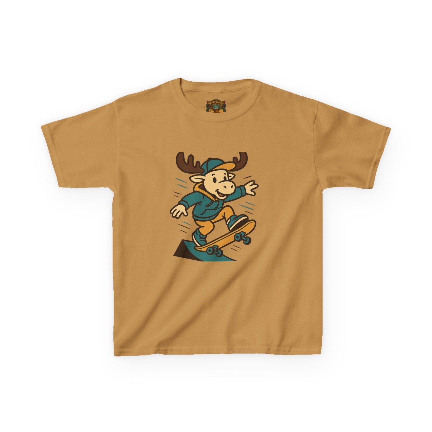 Kids Skateboarding Moose T‑Shirt — Cute Cartoon Skateboard Tee for Boys & Girls