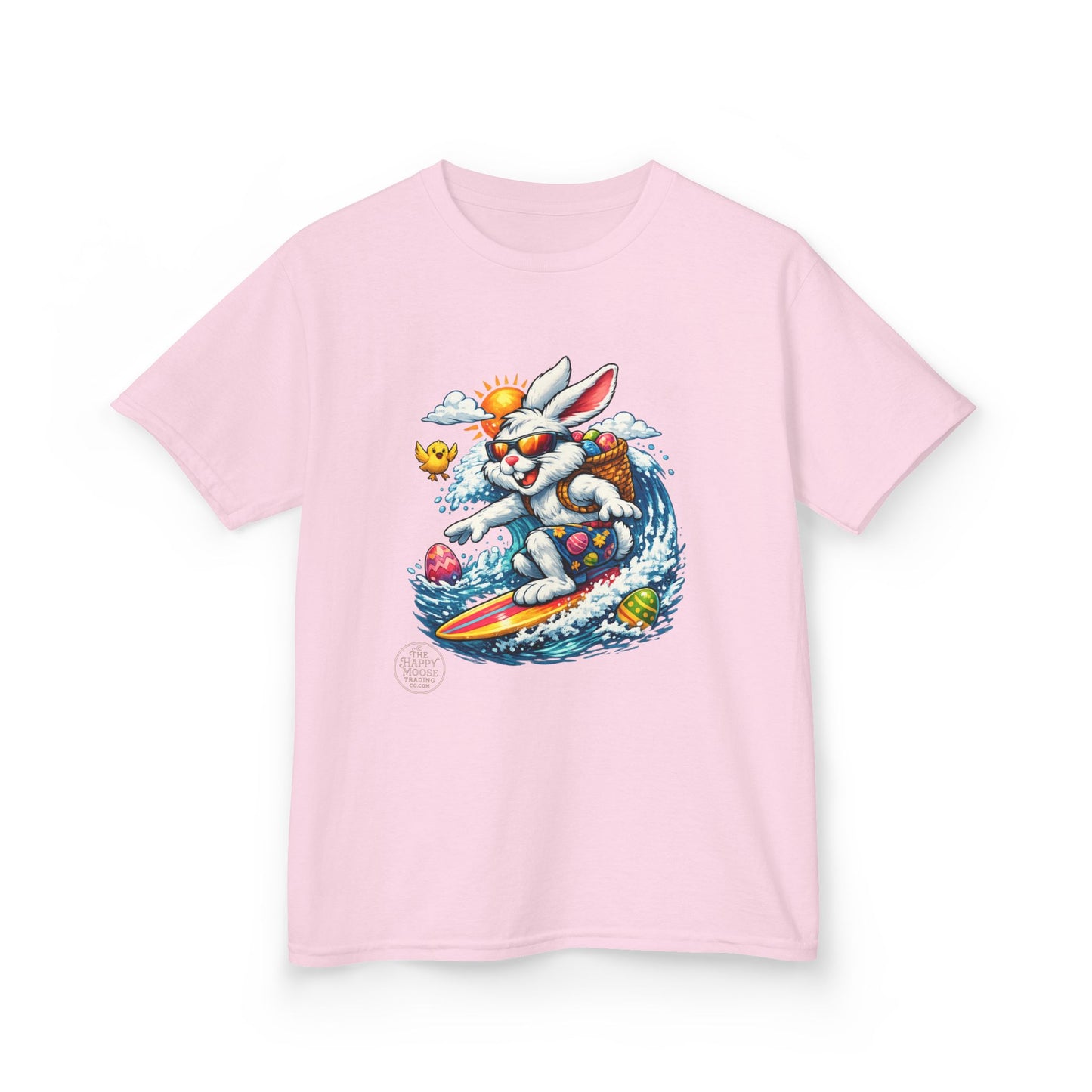 Kids Surfing Easter Bunny T-Shirt — Cute Surfboard Bunny Graphic Tee