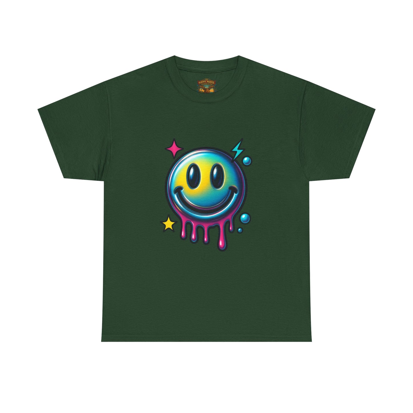 Smiley Drip Graphic Tee — Neon Melting Smiley Face T-Shirt