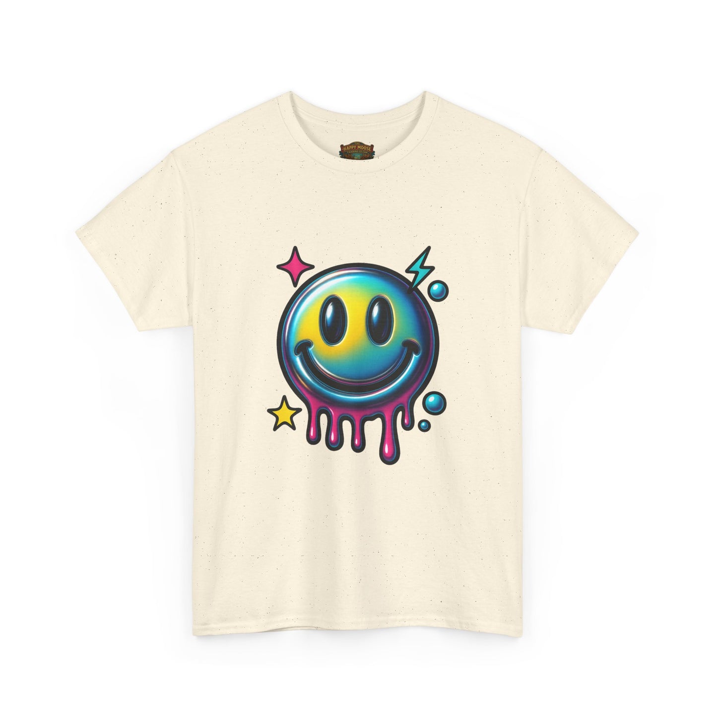 Smiley Drip Graphic Tee — Neon Melting Smiley Face T-Shirt