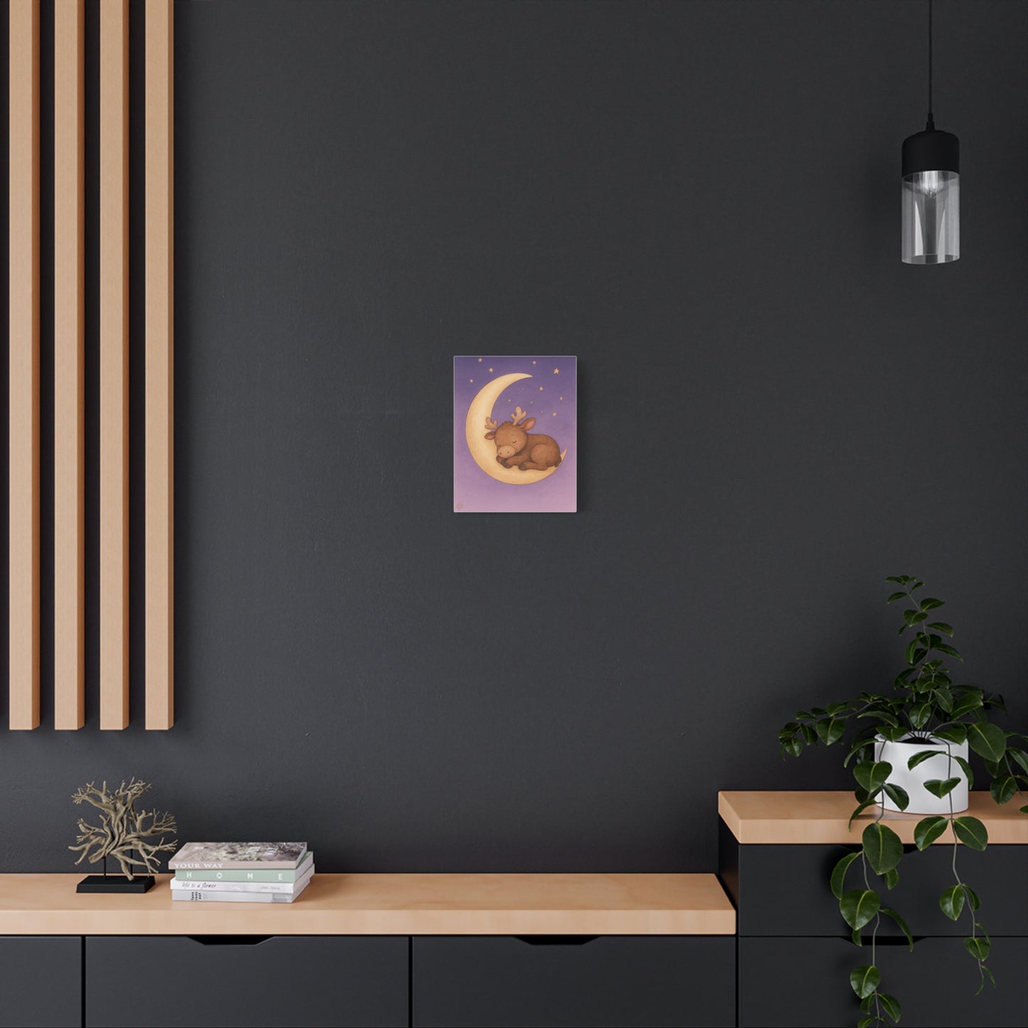 Sleeping Reindeer Moon Matte Canvas Wall Art
