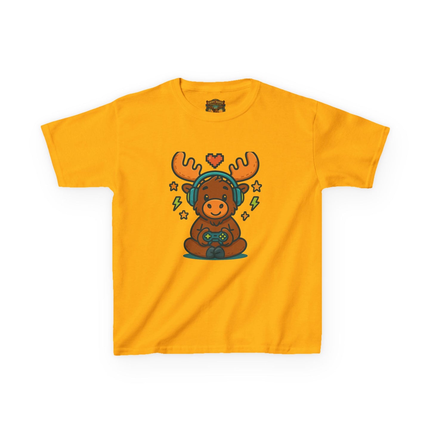 Kids Moose Gamer T‑Shirt — Cute Headset Moose with Controller