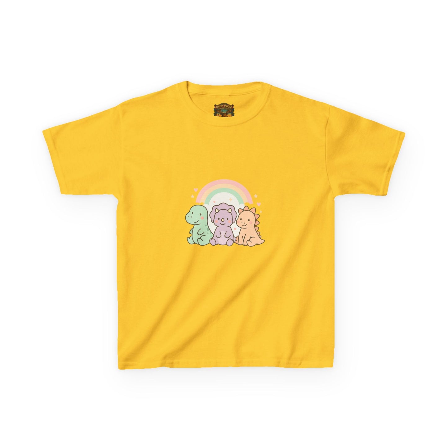 Kids T-Shirt — Cute Pastel Dino Trio with Rainbow