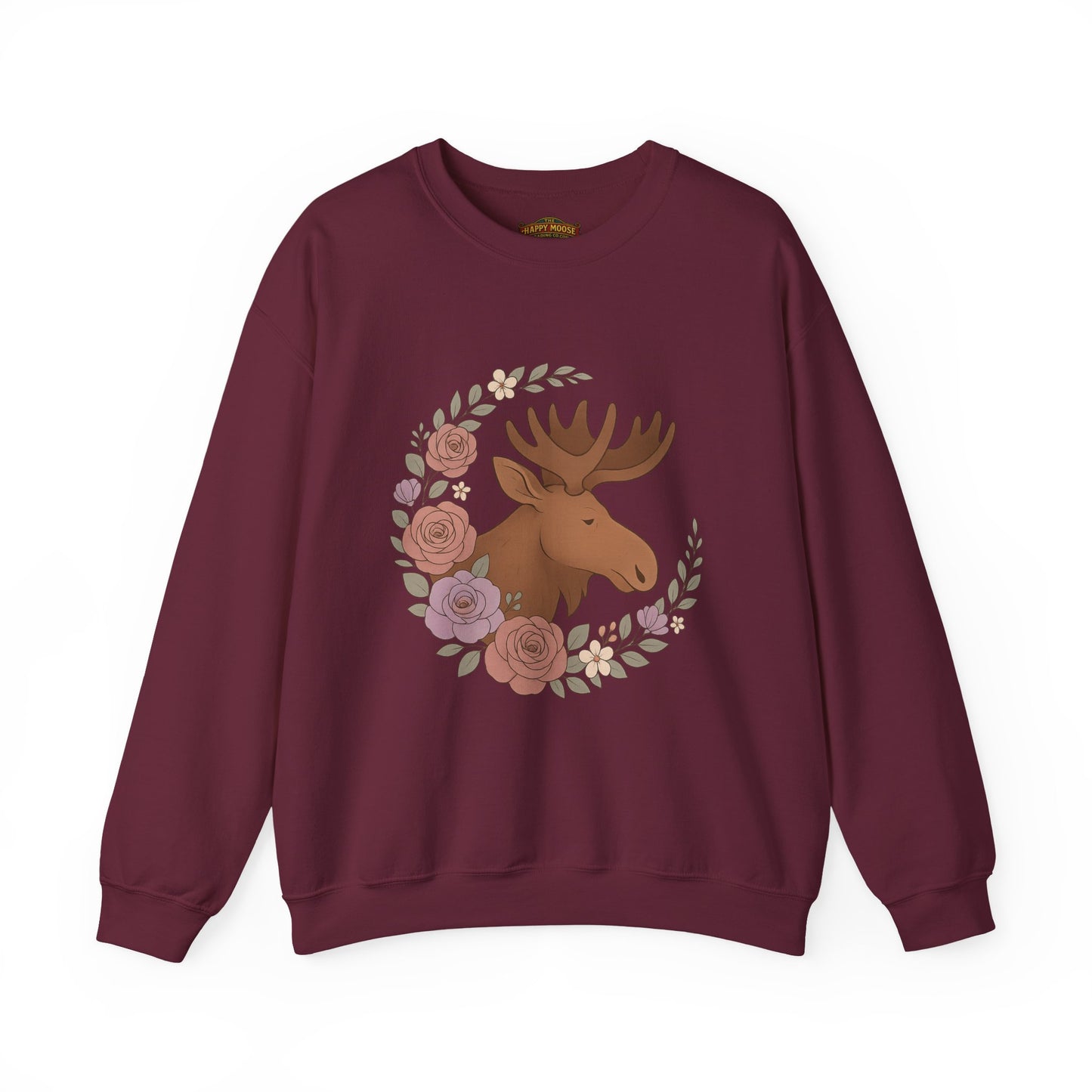 Moose Floral Crewneck Sweatshirt — Rustic Woodland Animal Sweatshirt