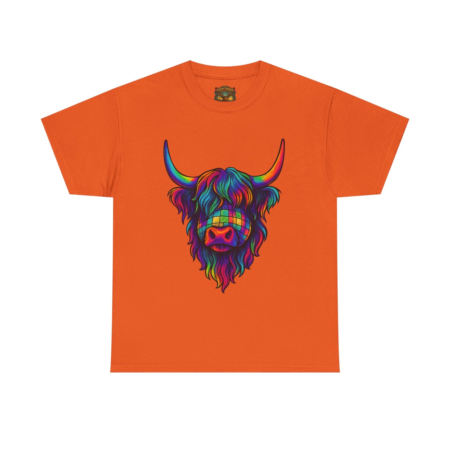 Highland Cow Graphic Tee — Colorful Psychedelic Scottish Highland Cattle T-Shirt