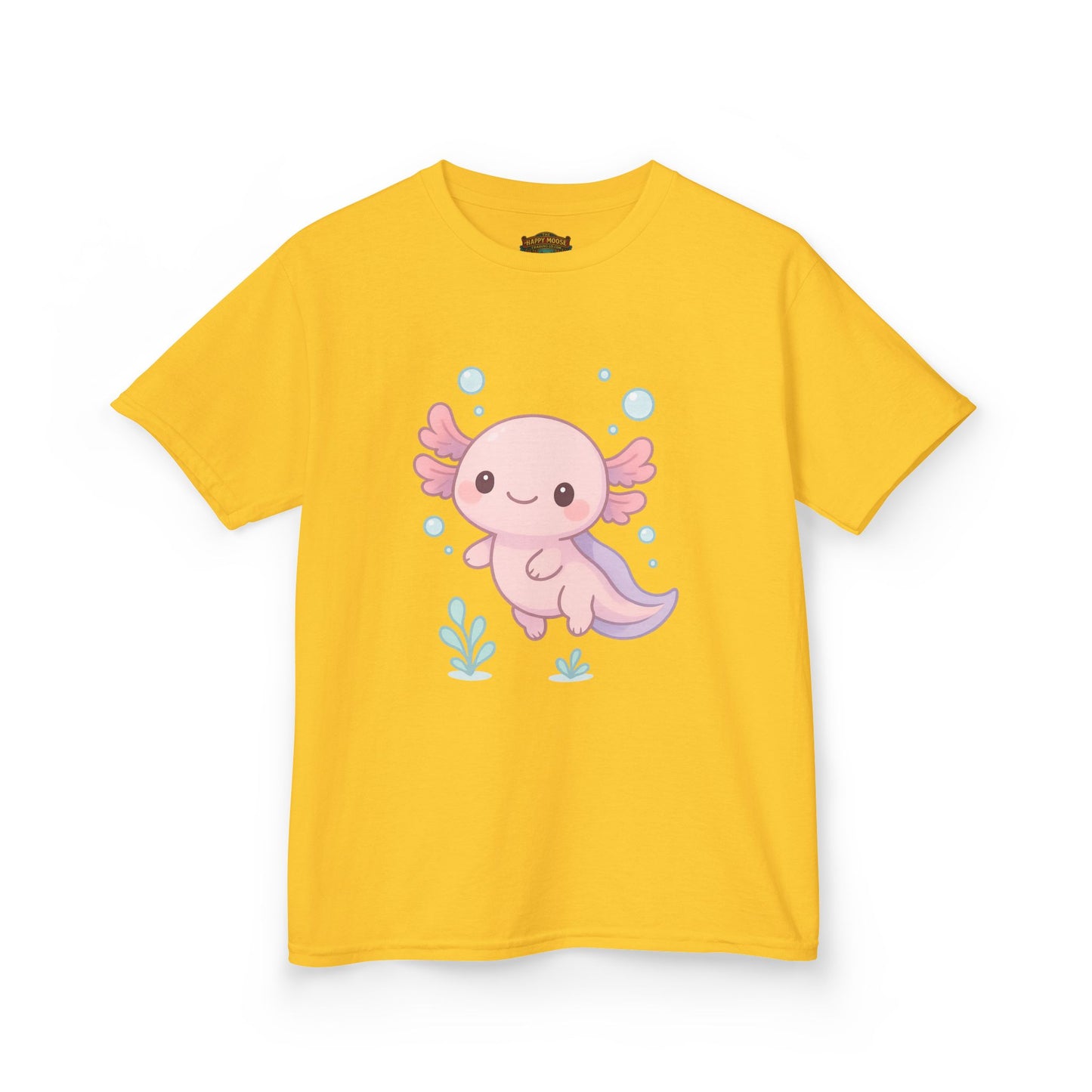 Kids Axolotl T‑Shirt — Cute Pink Axolotl Cartoon Tee for Kids