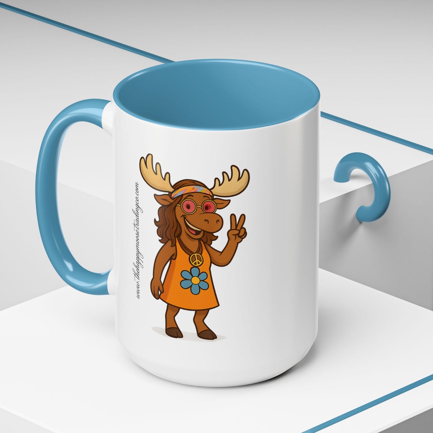 Hippie Moose Coffee Mug — Peace Sign Retro Moose Accent Mug (11/15oz)
