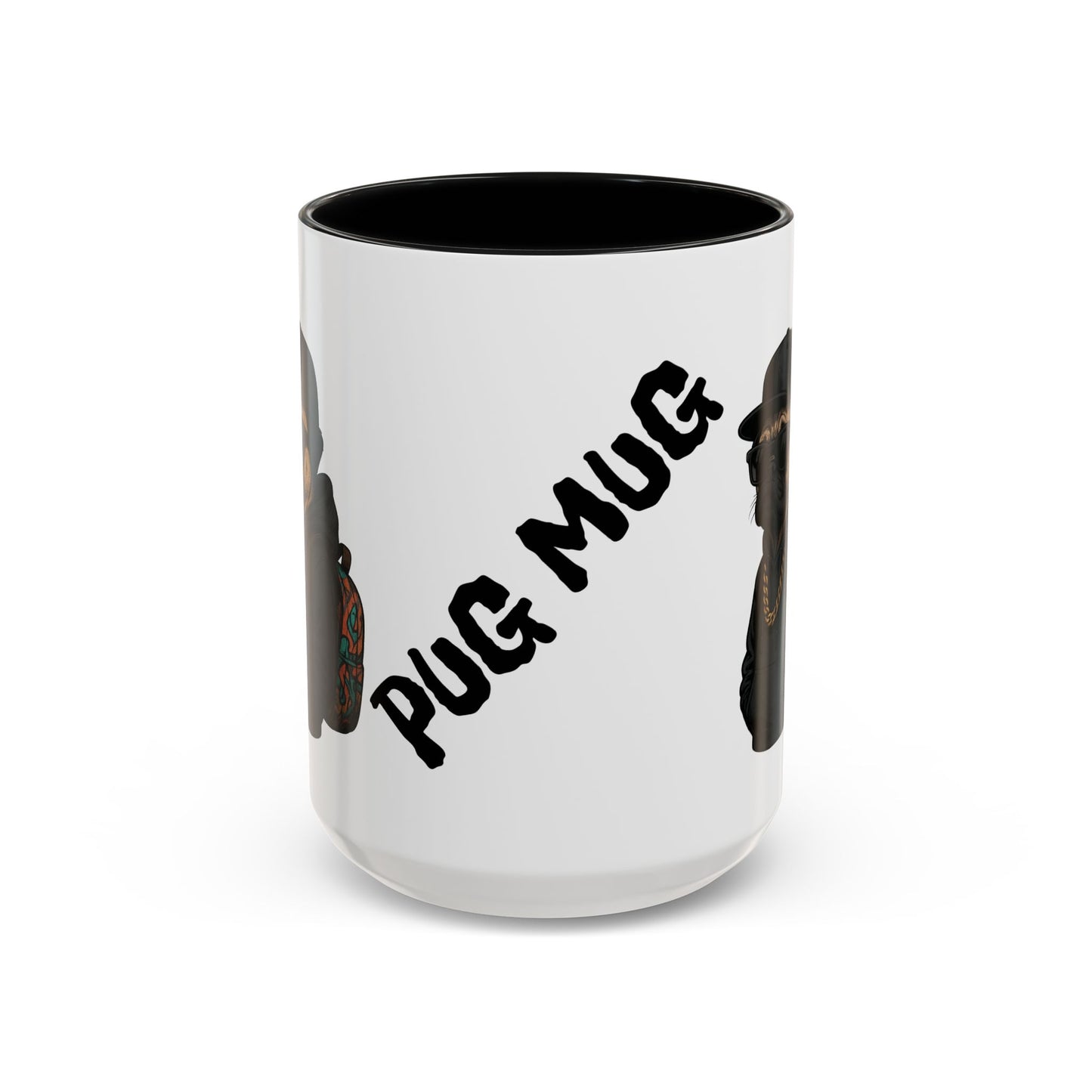 Pug Mug — Red Accent Coffee Mug with Hipster Pug Illustration (11/15oz)