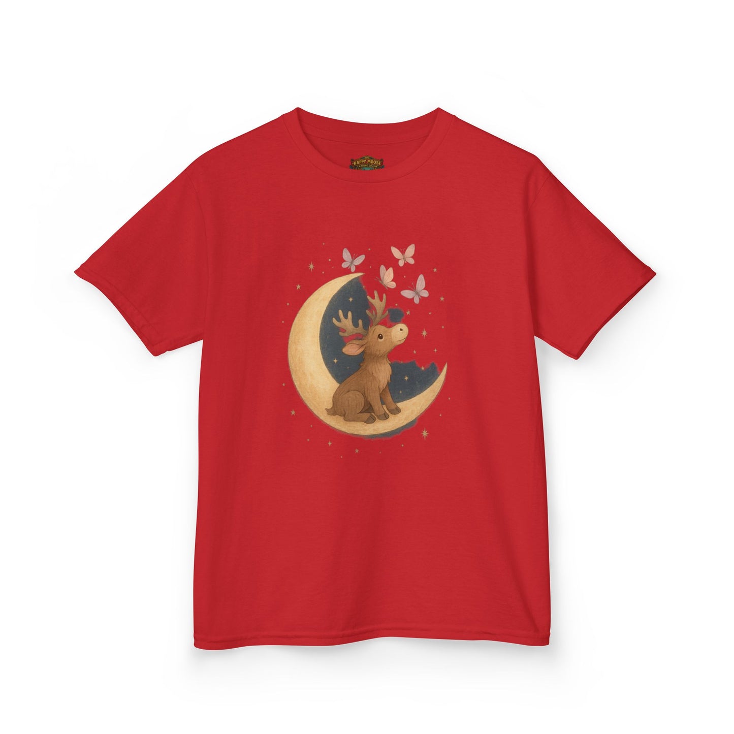 Kids Tee — Cute Puppy on Moon with Butterflies Graphic