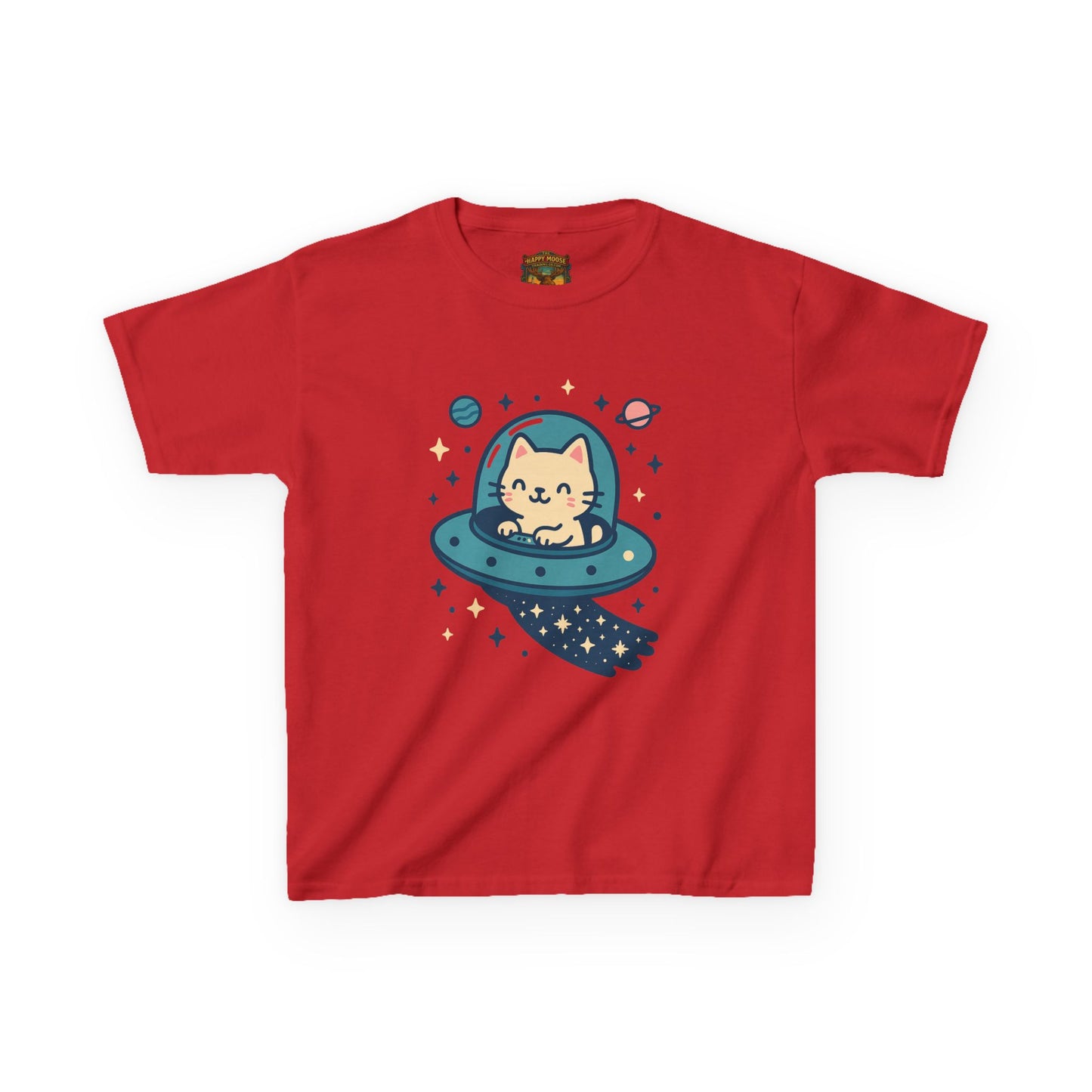 Kids Tee — Cute Cat in UFO Spacecraft Graphic