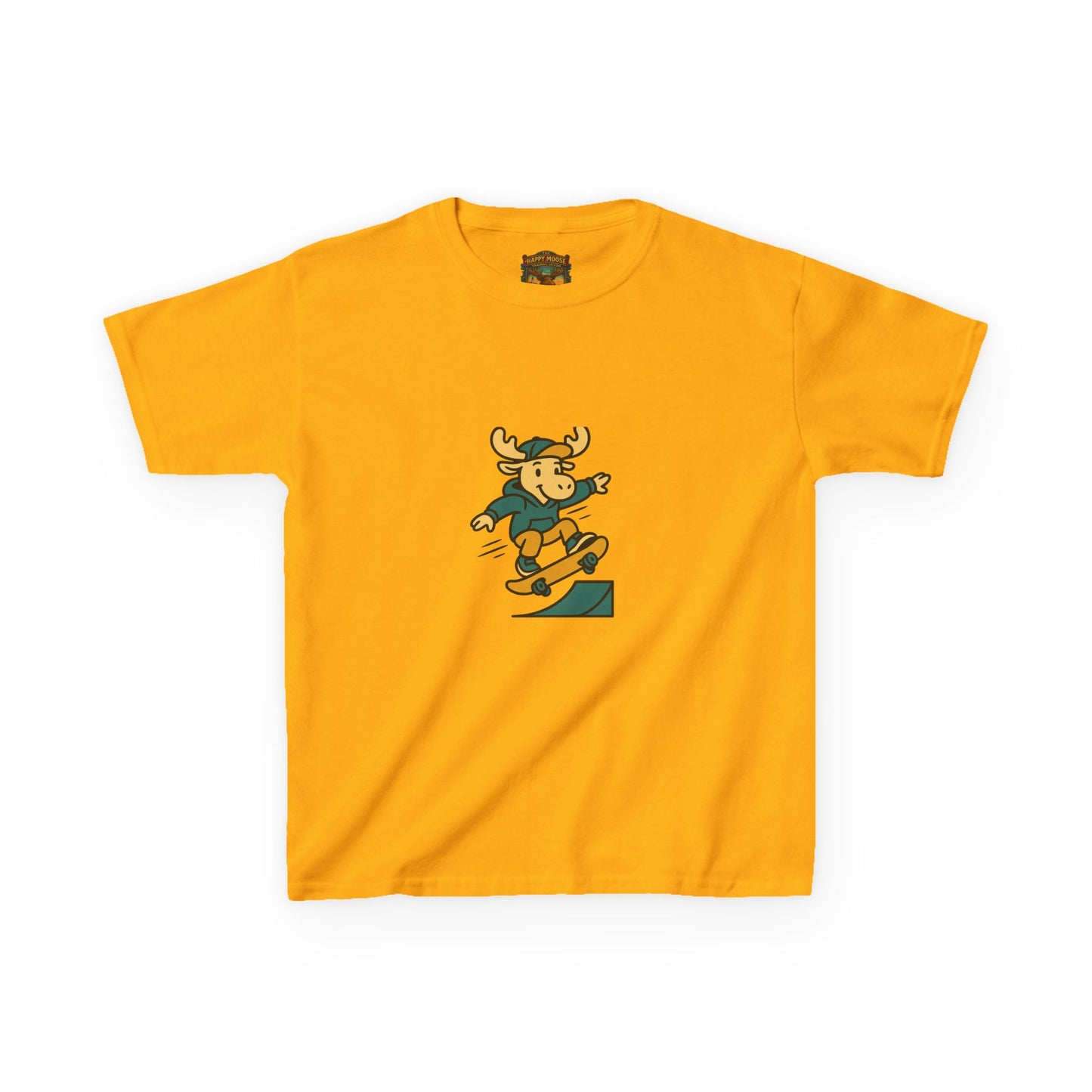 Kids Skateboarding Moose T‑Shirt — Cute Outdoorsy Cartoon Tee for Kids