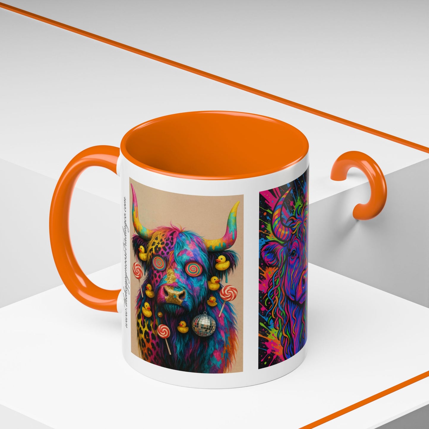 Psychedelic Highland Cow Accent Coffee Mug — Colorful Neon Farm Animal Art (11/15 oz)