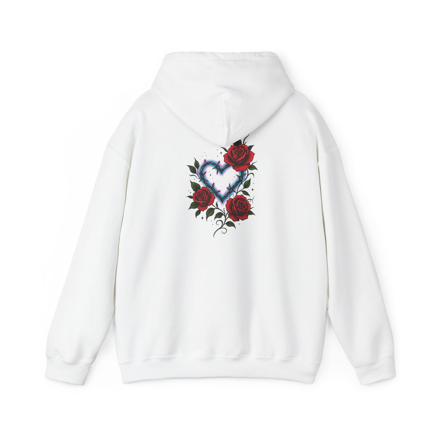 Hoodie — Smoky Heart with Red Roses Back Graphic