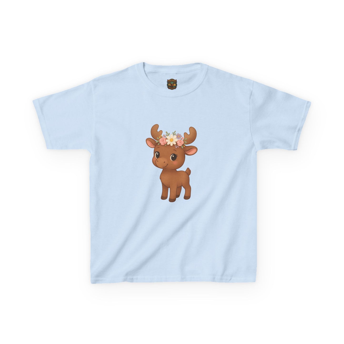 Kids Tee — Cute Floral Crown Baby Moose Graphic