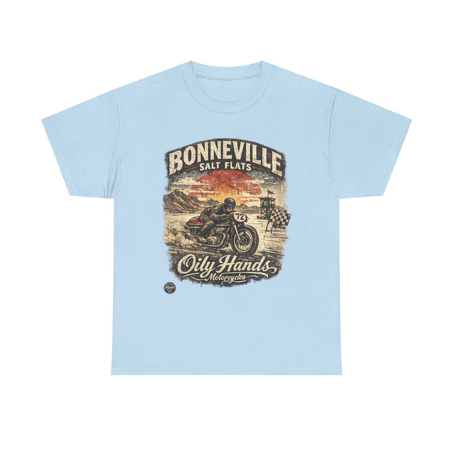 Oily Hands Bonneville Salt Flats Motorcycle Tee — Vintage Racing T-Shirt #006 E