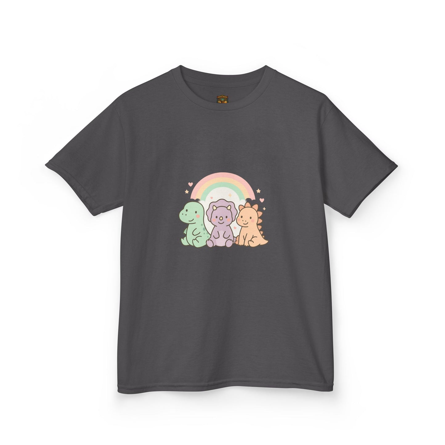 Kids T-Shirt — Cute Pastel Dino Trio with Rainbow
