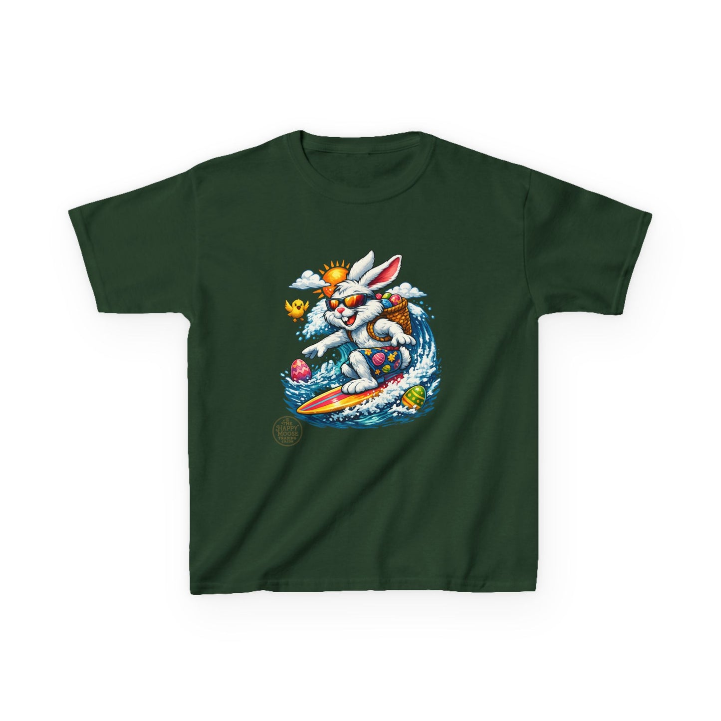 Kids Surfing Easter Bunny T-Shirt — Cute Surfboard Bunny Graphic Tee