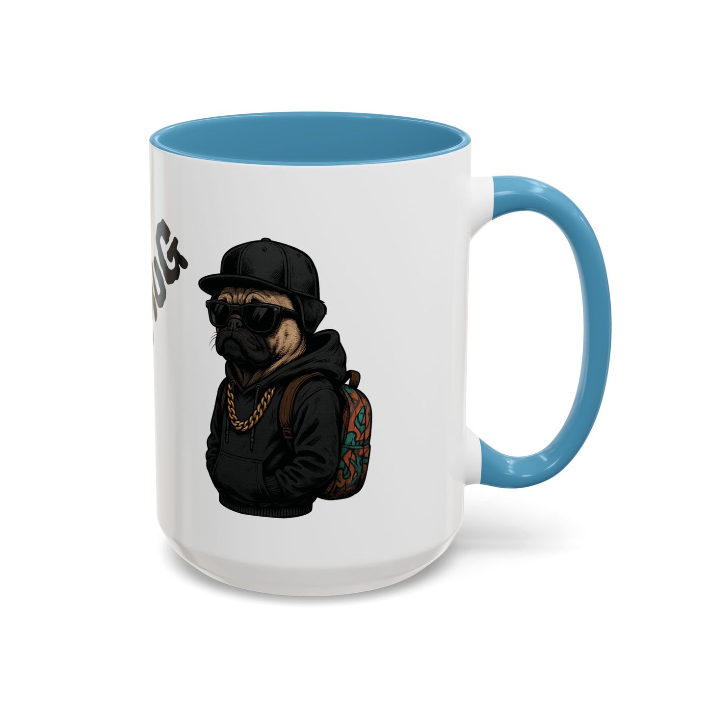 Pug Mug — Red Accent Coffee Mug with Hipster Pug Illustration (11/15oz)