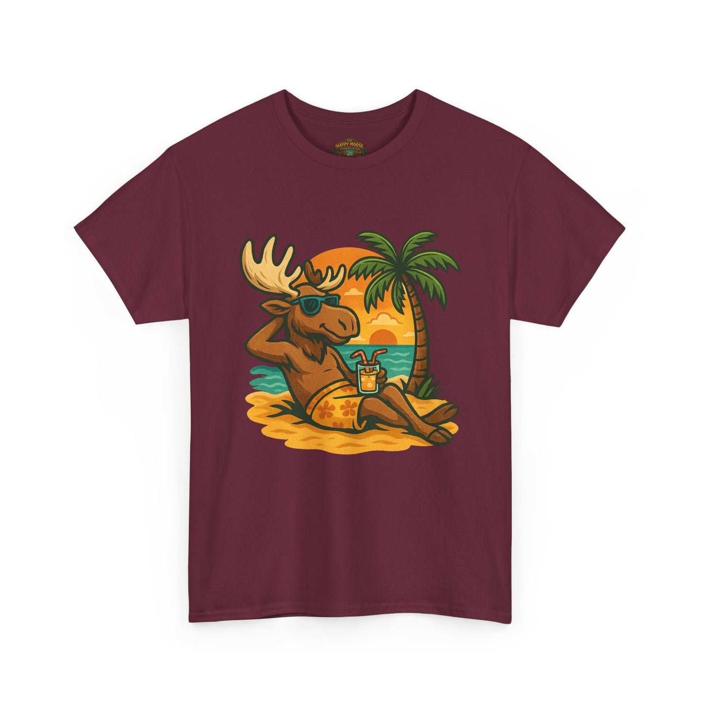 Moose Beach Vacation T-Shirt — Relaxing Tropical Moose Graphic Tee
