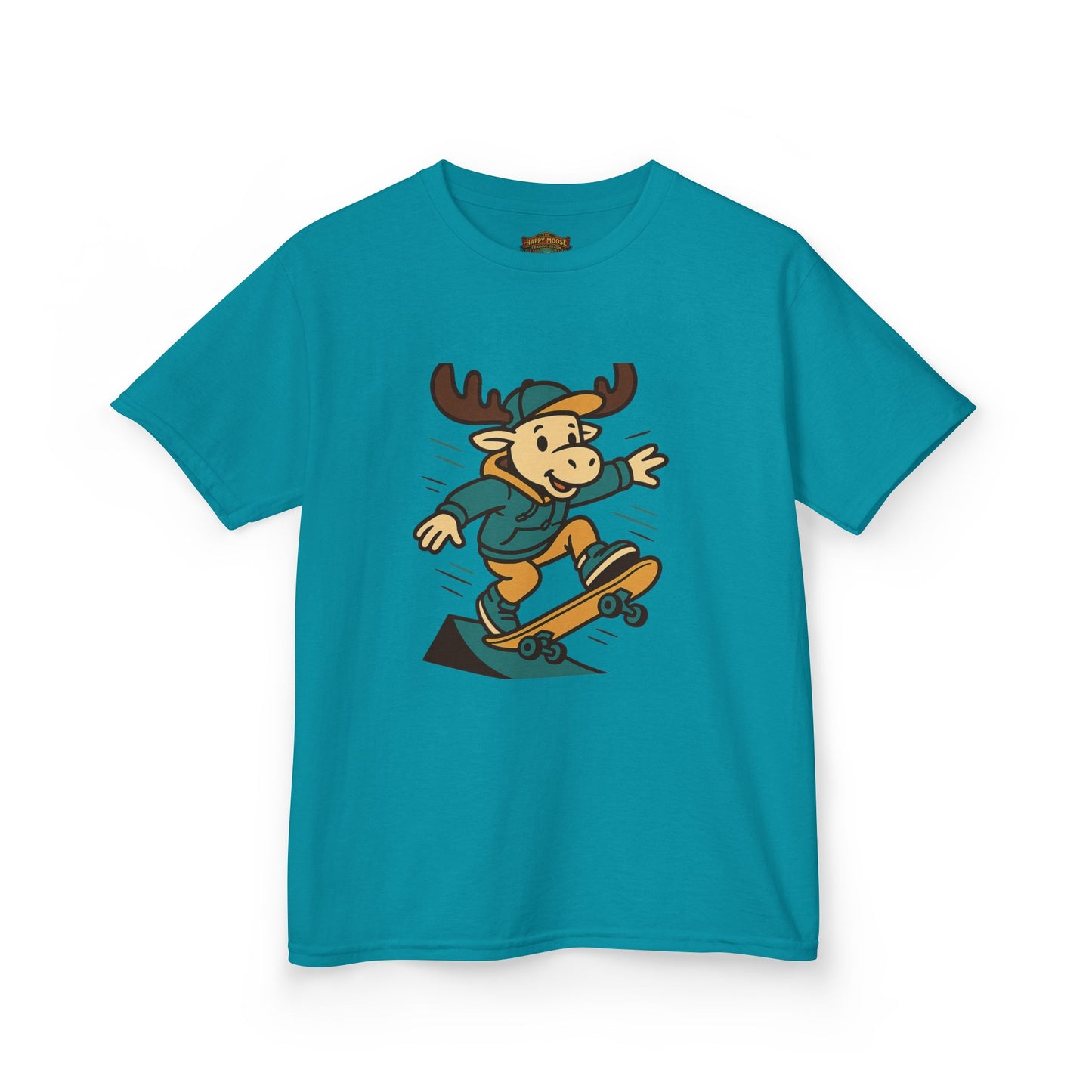 Kids Skateboarding Moose T‑Shirt — Cute Cartoon Skateboard Tee for Boys & Girls
