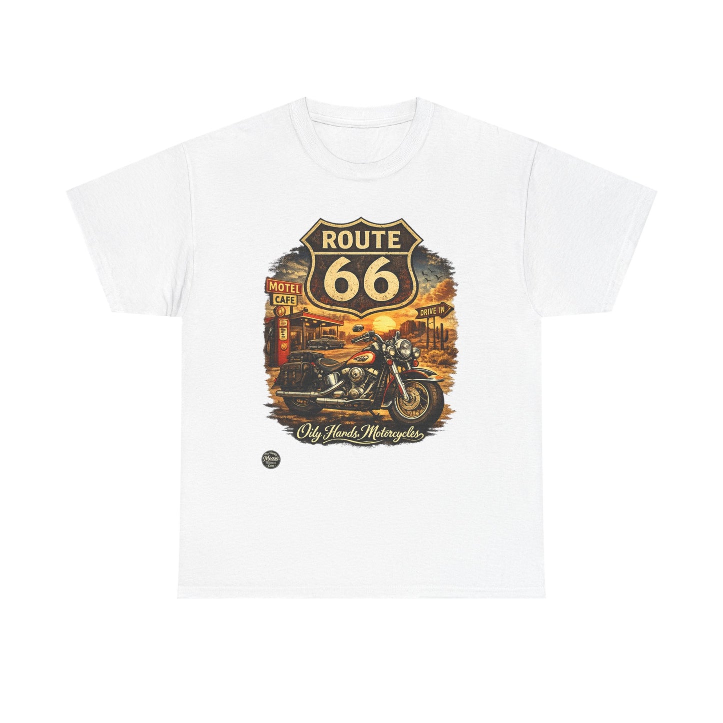 Oily Hands Route 66 Motorcycle Tee — Oily Hands Vintage Biker Retro Shirt #019 E