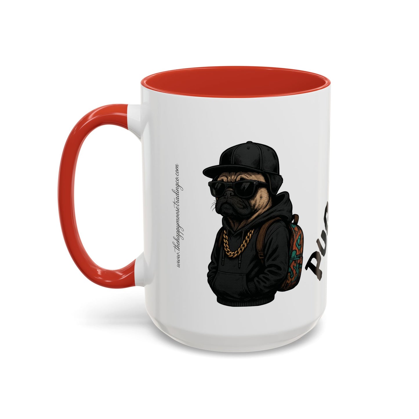 Pug Mug — Red Accent Coffee Mug with Hipster Pug Illustration (11/15oz)
