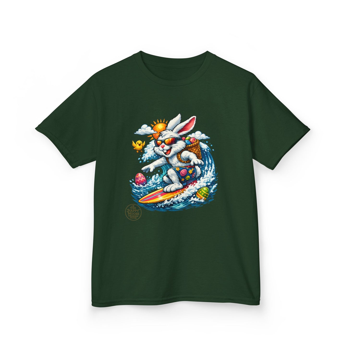 Kids Surfing Easter Bunny T-Shirt — Cute Surfboard Bunny Graphic Tee