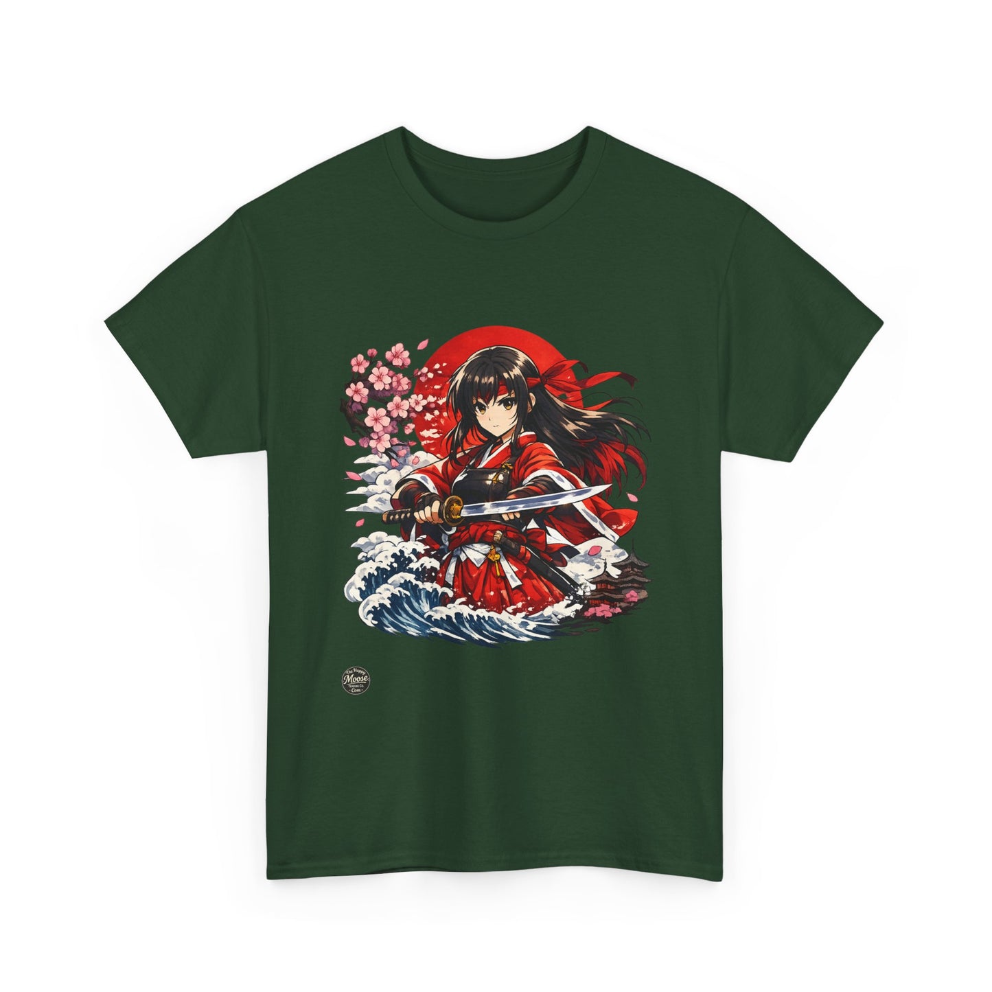 Anime Samurai Tee — Red Kimono Warrior Graphic T-Shirt #E006