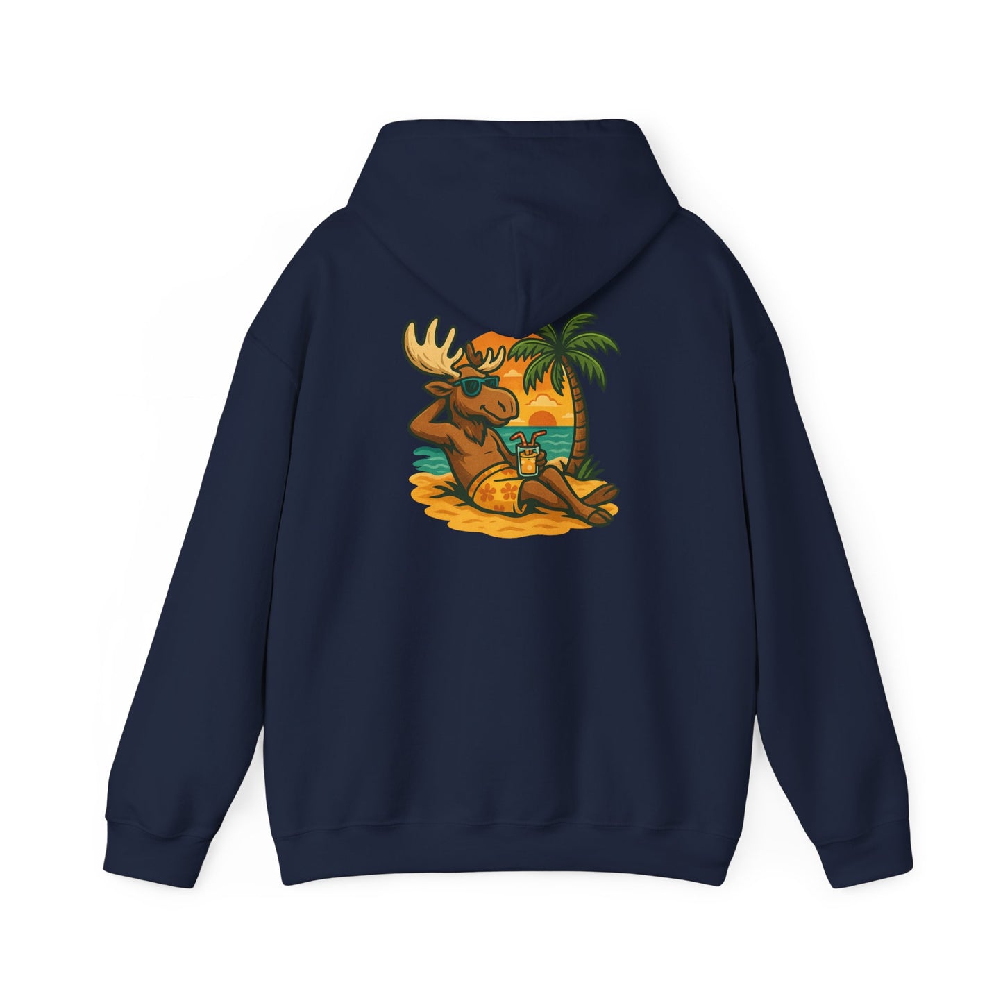 Hoodie — Relaxing Moose Beach Sunset Graphic Hooded Sweatshirt