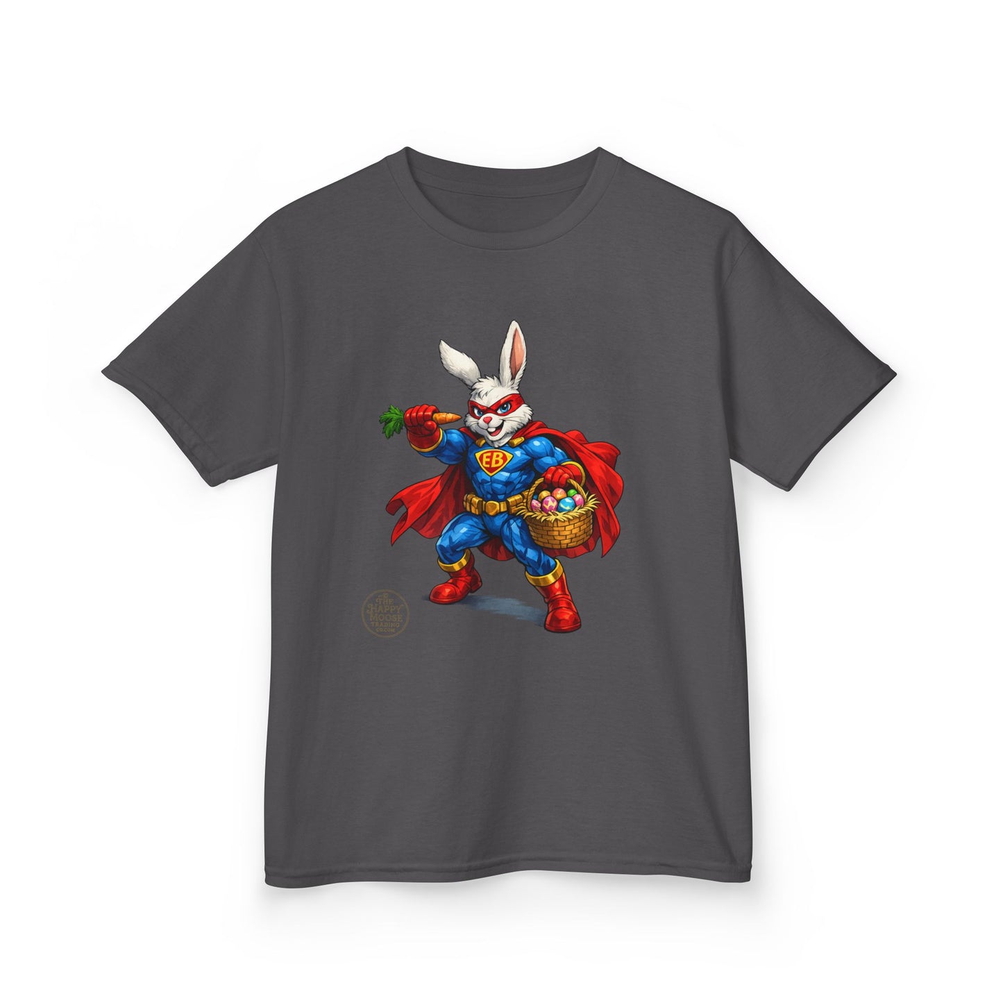 Kids Superhero Bunny T‑Shirt — Easter Basket & Carrot Costume